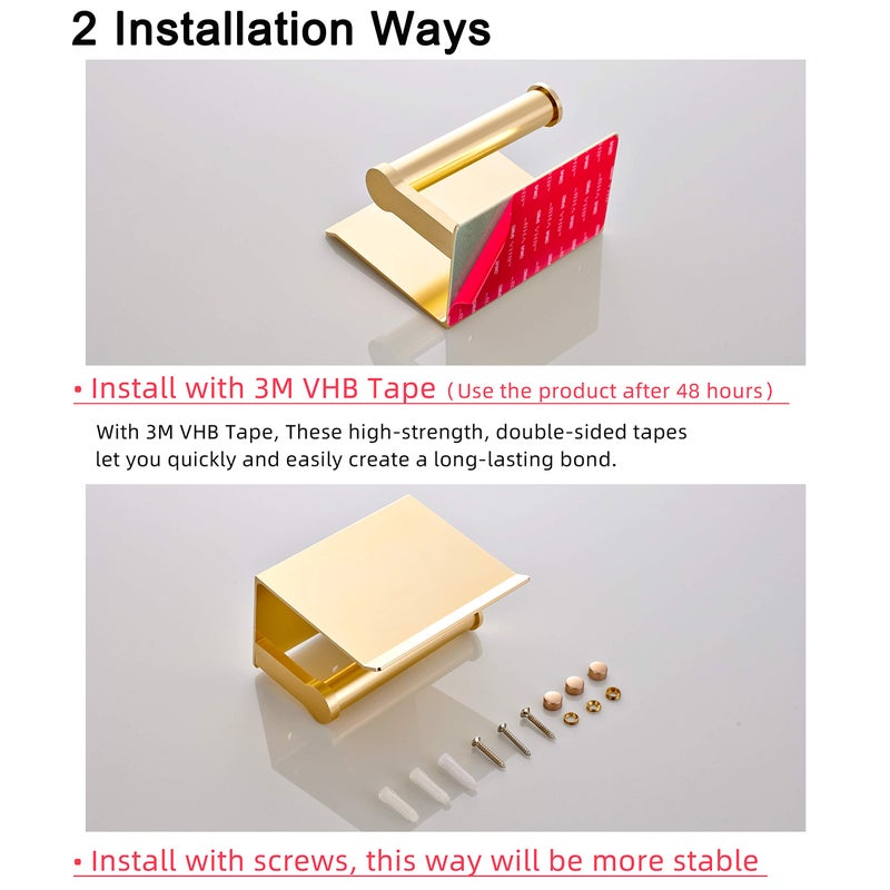 Youda Gold Toilet Paper Holder Wall Mount with Shelf - Self-Adhesive & Screw Mounted, Rust-Resistant Aluminum Bathroom Tissue Dispenser - Image 2